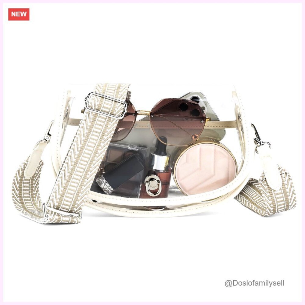 Clear PVC Crossbody Bag Stadium Approved 9x6x2 Inches Adjustable Strap
